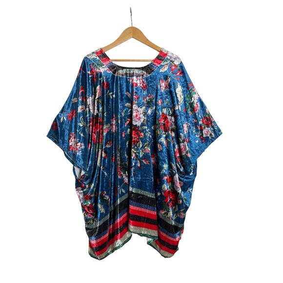 bl^nk Women's Boho Floral Velour V-Neck Pullover Tunic Top One Size Multicolor - Picture 4 of 7